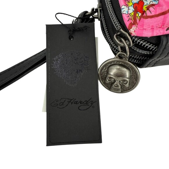 Ed Hardy Women's Crossbody Wallet With Strap Pink Tattoo Print Vegan Leather NWT - Picture 9 of 12